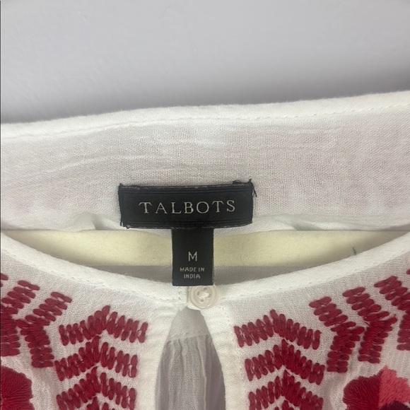 Talbots 100% Cotton White Embellished Top with Red Pink Embroidery Size Medium - Picture 3 of 9